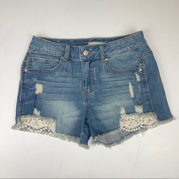 Alter’d State Denim Shorts Destructed Crochet 25 - Picture 3 of 16